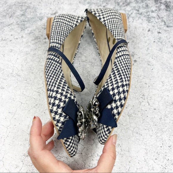 Boden Plaid Jeweled Bow Flats Pointed Blue Holiday Shoes Size 37 - Picture 5 of 7